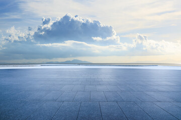 Empty square floor and coastline with sky clouds nature landscape