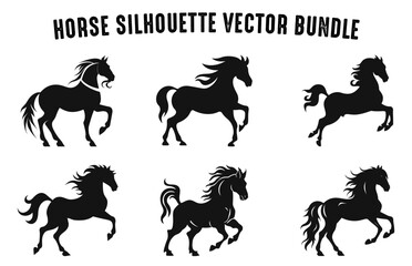 Moving Horses Silhouettes Vector Collection, Set of Horse Black Silhouettes Clipart, Stallion Horse Vector silhouettes Bundle