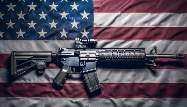 a weapon lying on American flag. generative ai