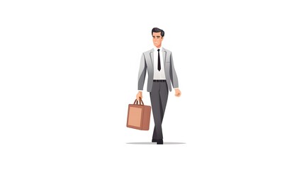 business man with suitcase in the style of cartoon animation on a white background