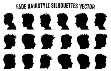 Fade haircut Silhouette clipart Bundle, Men hair cut Vector Set, Trendy stylish Male hairstyle Silhouettes - obrazy, fototapety, plakaty