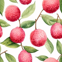 Lychee Watercolor Seamless Pattern Fresh Fruit Wallpaper