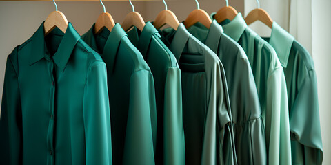 shirts for men hanging in the hanger, Green shirts stock, generative AI