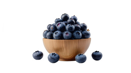 blueberries in a wooden bowl transparent, white background, isolate, png
