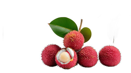 group of lychee with leaf transparent, white background, isolate, png