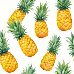 Watercolor Pineapple Seamless Pattern Vibrant Fruit Wallpaper