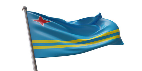 Aruba flag waving isolated on white transparent background, PNG. 