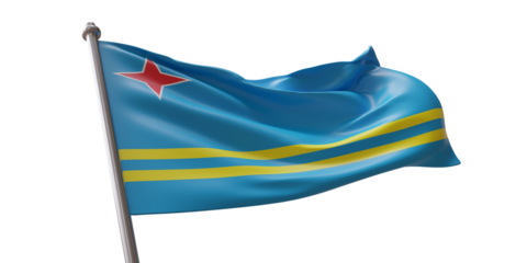 Aruba flag waving isolated on white transparent background, PNG. 