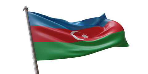 Azerbaijan flag waving isolated on white transparent background, PNG. 