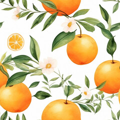 Watercolor Orange Seamless Pattern Vibrant Banner Wallpaper