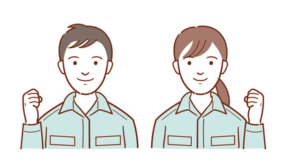 作業服姿の若い男女のイラスト　建設・工事・工場スタッフなど