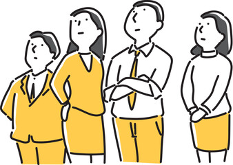 斜め上を見る複数の会社員