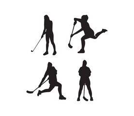 women playing hockey silhouette vector