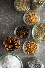 Various dried spices, dried food ingredients