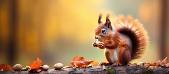 Cute squirrels are indulging in delicious nuts - obrazy, fototapety, plakaty