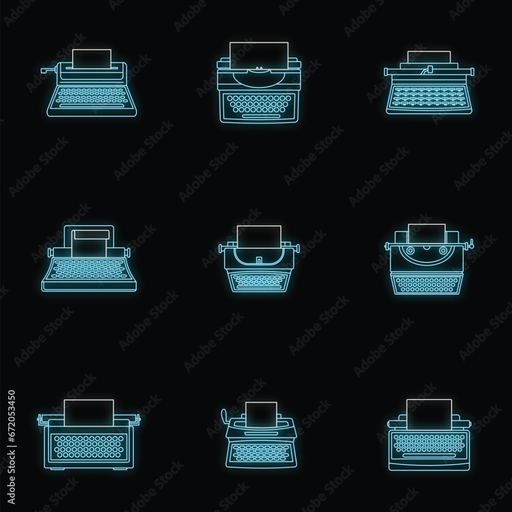 Poster typewriter machine keys old keyboard icons set. outline illustration of 9 typewriter machine keys ol