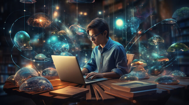 young engineer boy using laptop