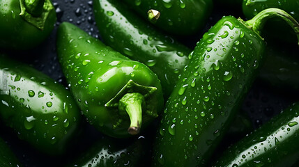 Green jalapenos peppers with waterdrops