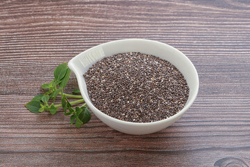 Dietary chia seeds in the bowl