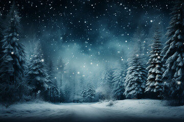 A snowy night, a forest scene