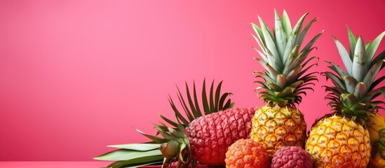 Exotic fruits of the tropics featuring pineapple set against a backdrop of vibrant pink