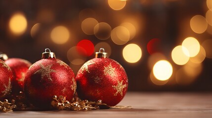 Beautiful Christmas balls banner with copy space for holiday greetings and festive decorations