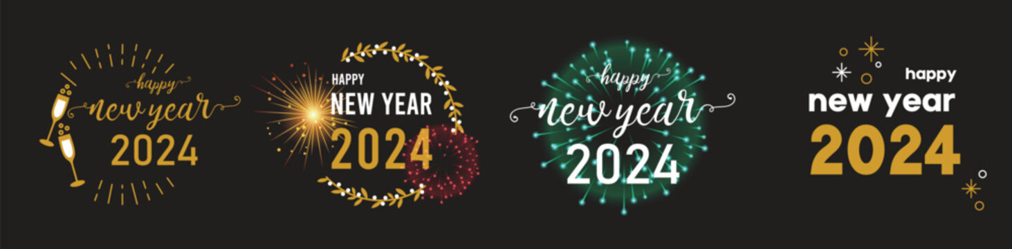 Happy new year background design, with set number 2024 for banner, poster template and social media post purposes. Premium vector illustration design greeting and celebrating happy new year 2024.