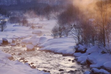 冬の朝の風景　白馬村