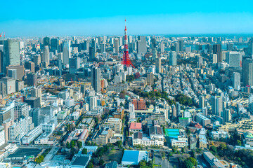 Fototapeta premium aerial view of Tokyo （Tokyo tower under blue sky ）