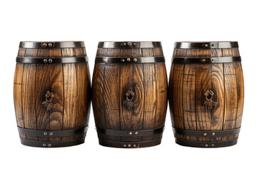 Wooden beer barrels set on isolated on transparent background generative ai