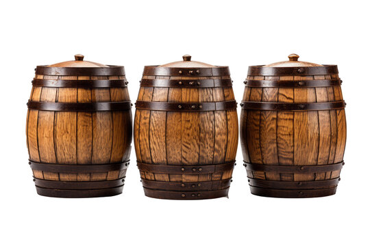 Wooden beer barrels set on isolated on transparent background generative ai