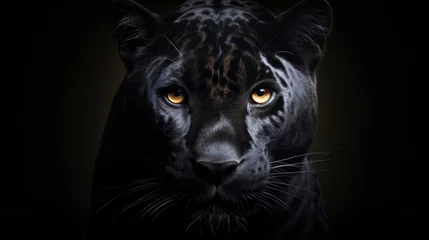 Foto op Plexiglas Black panther face on black background © HN Works