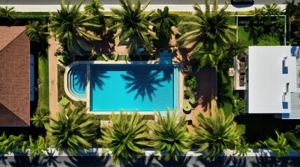 429 NE 8th Ave, Fort Lauderdale Aerial drone views and overhead image of property in a residential area of Miami, front and back with pool, natural and synthetic grass, bushes, palm trees, garage