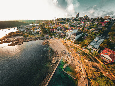 Fairlight Beach aerial fisheye