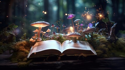 Fairy tales from magic book. fantasy backgrounds with beauty bokeh