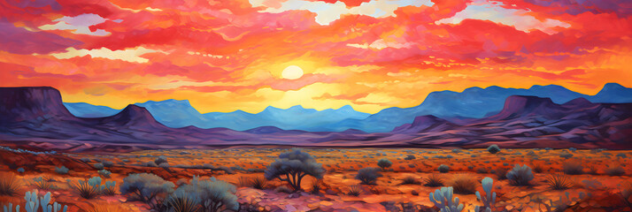 colourful impressionist style painting of the desert landscape, a picturesque environment in harmonious natural colours