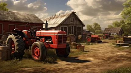 Schilderijen op glas Agricultural tractors on a farm © HN Works