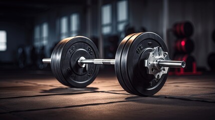 Barbell for fitness training in the gym. Sports background.