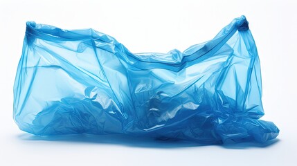 it is one open wrinkled blue plastic bag isolated on white.
