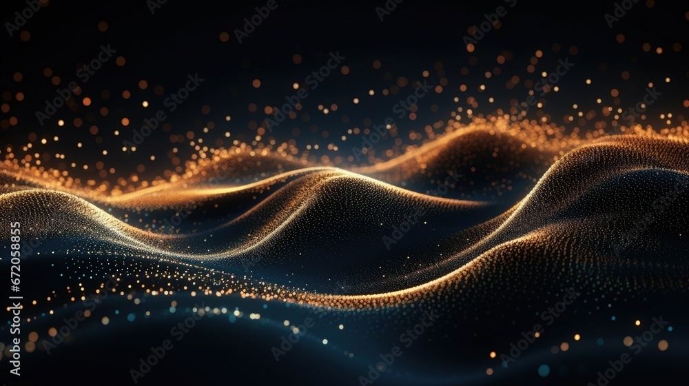 Leinwandbilder Futuristic digital wave with dots. Dark cyberspace. Abstract music background. Big data visualisation with particle flow. 3d rendering.