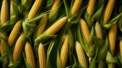 Low altitude aerial photo of maize or corn, a cereal grain which has become a staple food in large parts of the world with the total production of surpassing that of wheat or rice. High quality - obrazy, fototapety, plakaty