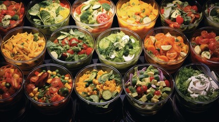 Cropped image of assorted salads in a buffet - obrazy, fototapety, plakaty