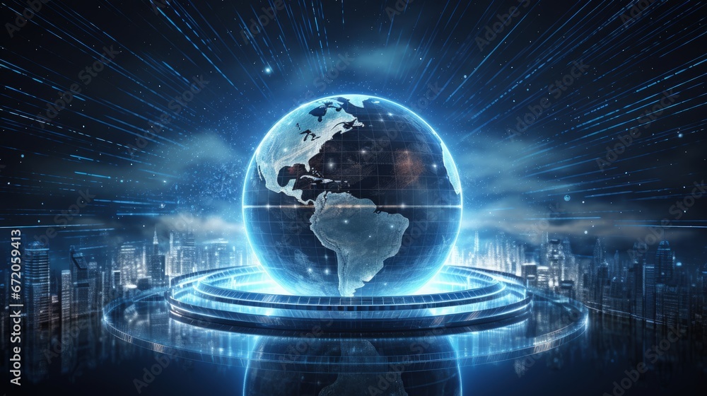 Poster 3d rendering of earth on hi-tech futuristic technology abstract background ,concept of modern data science.