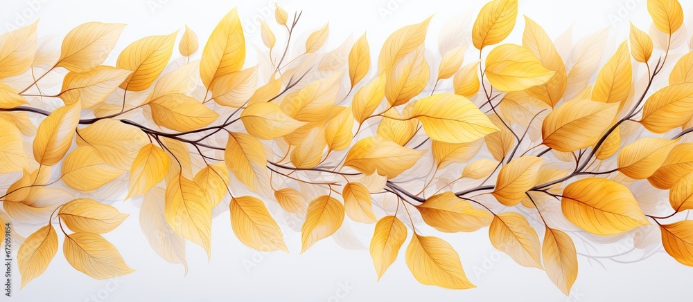 Poster Hand painted autumn yellow elm leaves create a seamless pattern in watercolor This vibrant watercolour design captures the essence of falling autumn leaves perfect for fabric textile wrappin