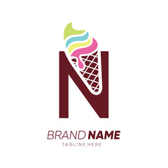 Initial Letter N Ice Cream Logo Design Vector Icon Graphic Emblem Illustration