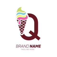 Initial Letter Q Ice Cream Logo Design Vector Icon Graphic Emblem Illustration