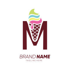 Initial Letter M Ice Cream Logo Design Vector Icon Graphic Emblem Illustration