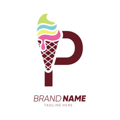 Initial Letter P Ice Cream Logo Design Vector Icon Graphic Emblem Illustration