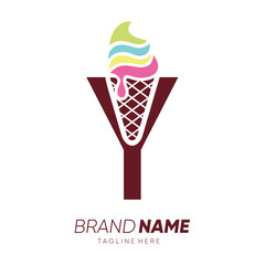 Initial Letter Y Ice Cream Logo Design Vector Icon Graphic Emblem Illustration