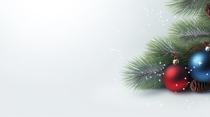 Fototapeta na wymiar Christmas Tree Pine Branches and Christmas balls on a light background.